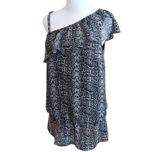 VINTAGE Y2K FASHION BUG Top Blouse M Strappy Ruffle‎ Snake Print Python Coquette